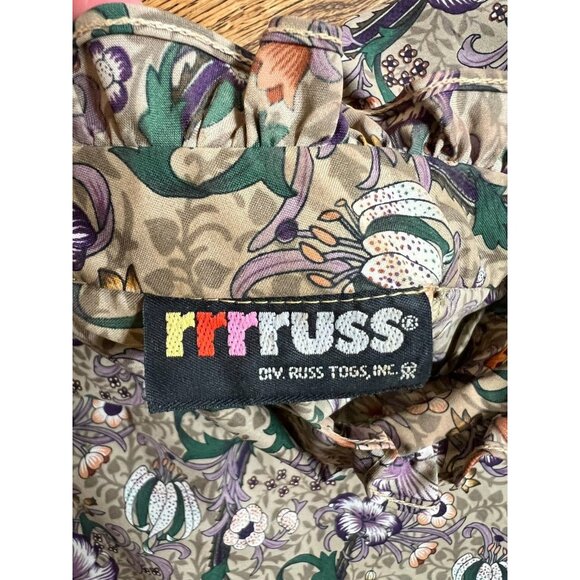 Vintage RRRRuss Womens Floral Ruffle Neck Blouse - Picture 10 of 13